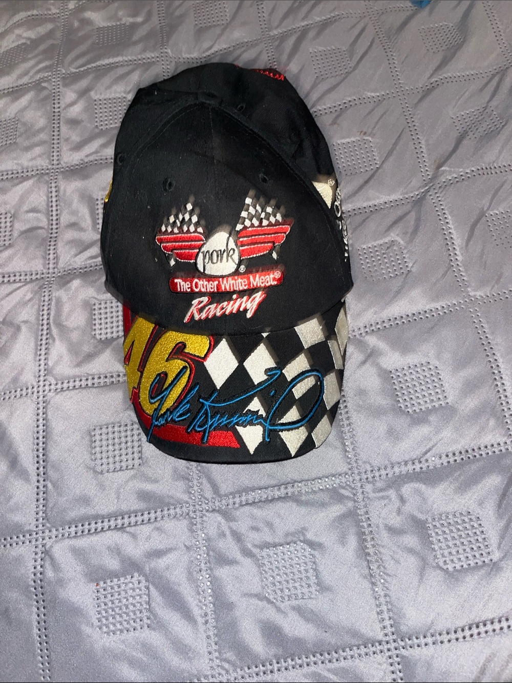 Kids Black Racing Baseball Hat with Colorful Embroidered Accents